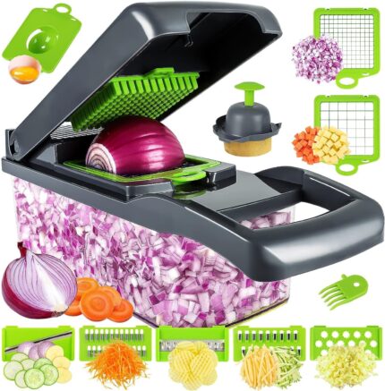 MAIPOR Vegetable/Pro Onion Chopper, Multifunctional 13 in 1 Food Chopper, Kitchen Vegetable Slicer Dicer Cutter With 8 Blades,Veggie, Carrot and Garlic Chopper With Container (Gray)